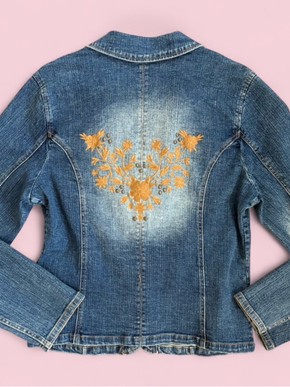 Vintage Y2K Boho Faded Glory Embroidered Denim Blazer Jacket Women’s Size 12